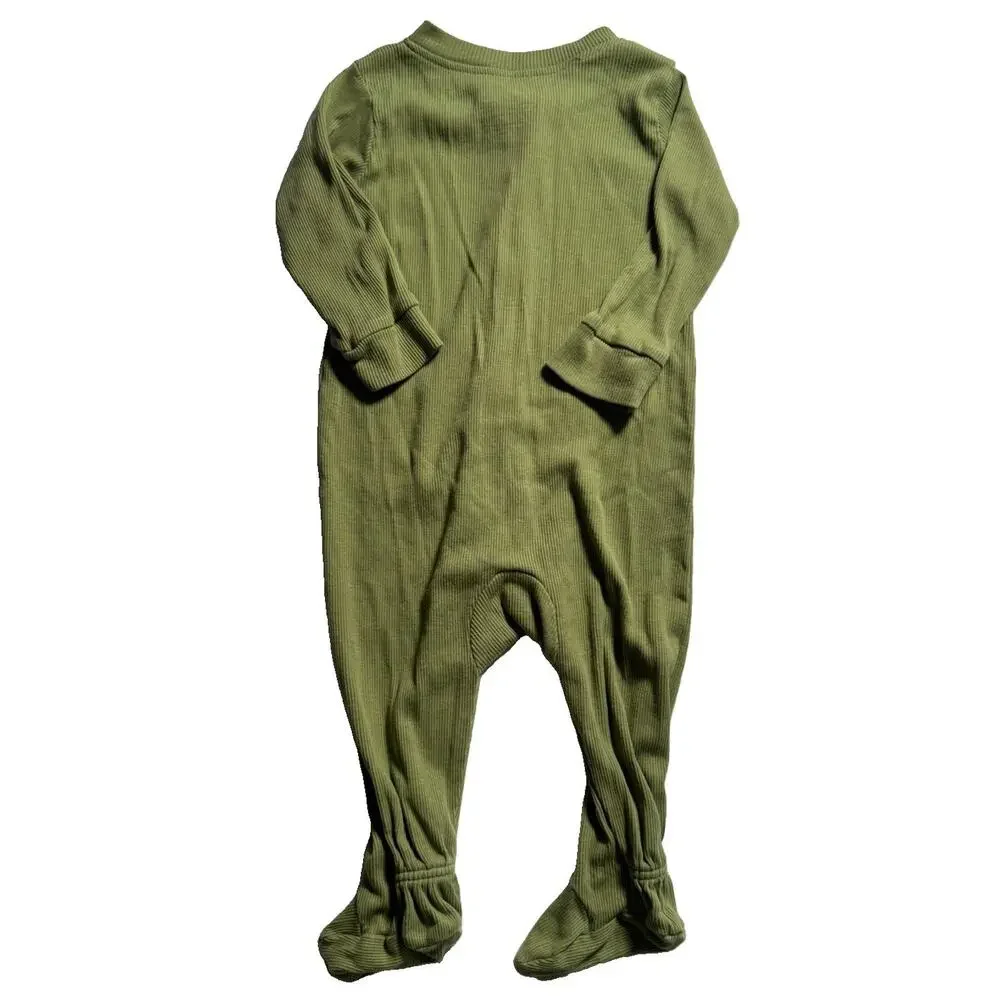 Nike Baby 9M Green Ribbed Footed Sleeper One Piece Zip Swoosh Logo